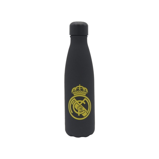 [B92-03RM] Real Madrid Botella Negra con oro  Rubberizada de Doble Pared
