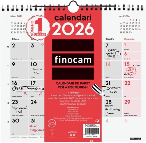 [780080026] (CAT) CALENDARIO PARED 2026 ESCRIBIR M CATA