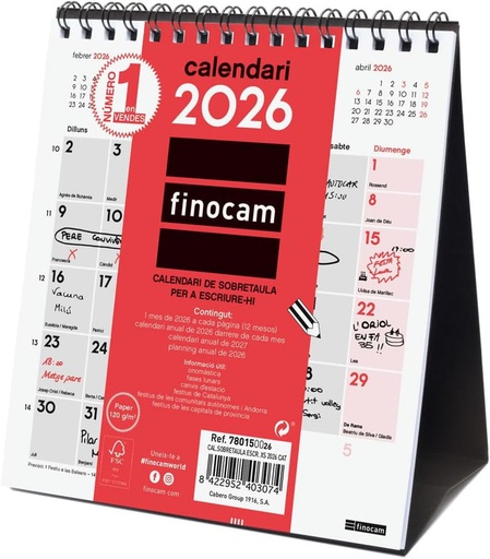 [780150026] CALENDARIO SOBRETAULA ESCR.XS 2026 CAT+