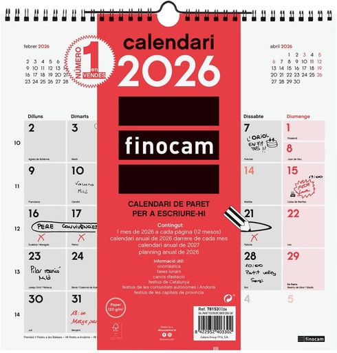[781530026] CALENDARIO PARET ESCRIURE 30X30 2026 CAT+