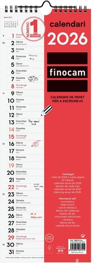 [780190026] CALENDARIO PARET ESCRIURE LLARG L2026CAT+