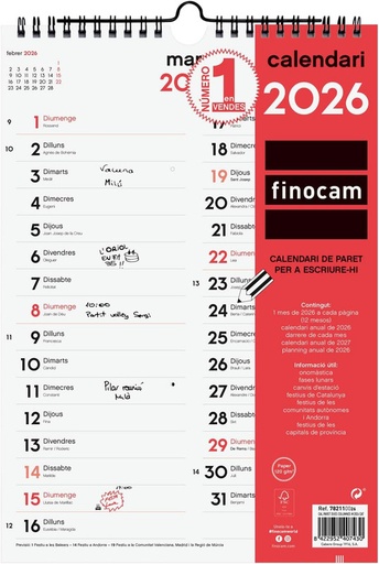 [782110026] CALENDARIO PARET DUES COLUMNES M 2026 CAT+