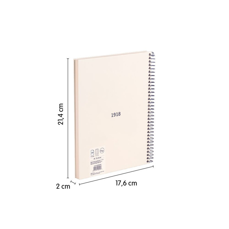 Cuaderno A5 con espiral y tapa dura, papel cuadriculado (5 x 5 mm), 80 hojas de 95 gr/m², colección 430 since 1918, azul
