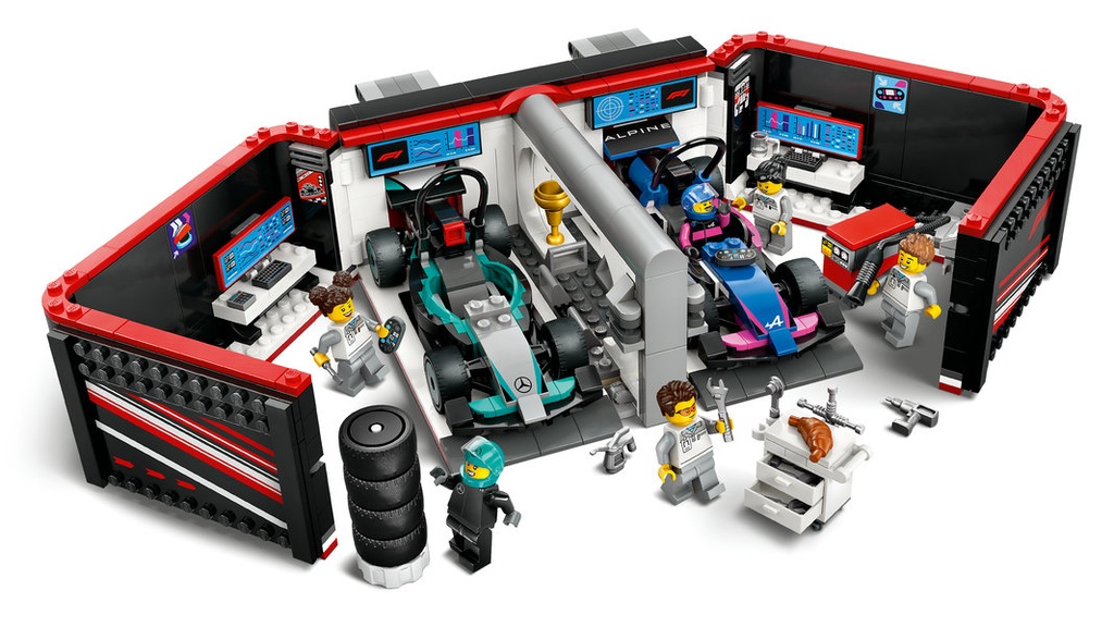 Garaje de F1® con Coches Mercedes-AMG y Alpine LEGO 60444