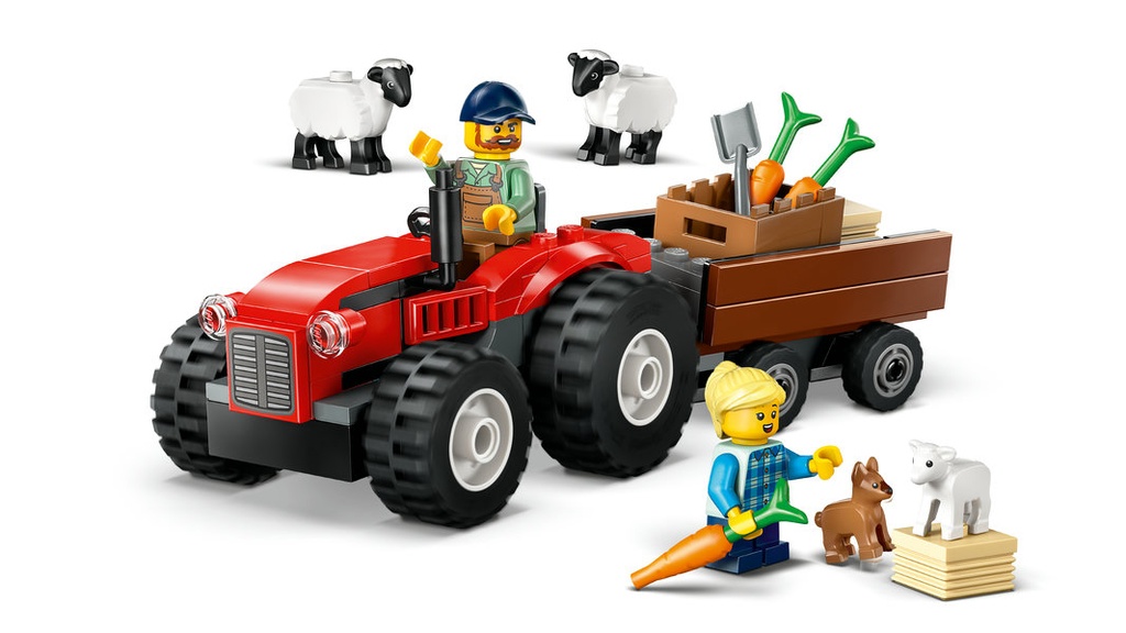 Tractor Rojo con Remolque y Oveja LEGO 60461