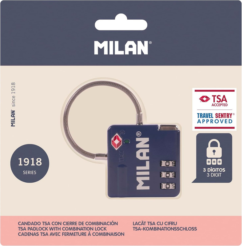 MILAN® Candado metálico TSA con cierre de combinación, colección 430 since 1918, azul