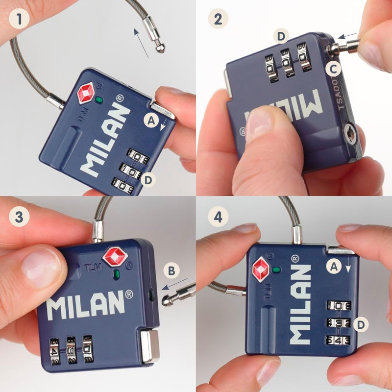 MILAN® Candado metálico TSA con cierre de combinación, colección 430 since 1918, azul
