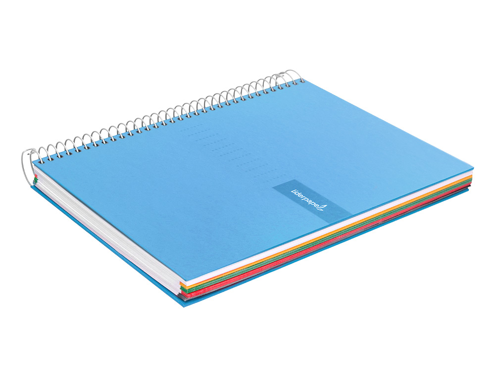 Cuaderno espiral liderpapel a5 micro crafty tapa forrada 120h 90 gr cuadro 5mm 5 bandas6 taladros color celeste.