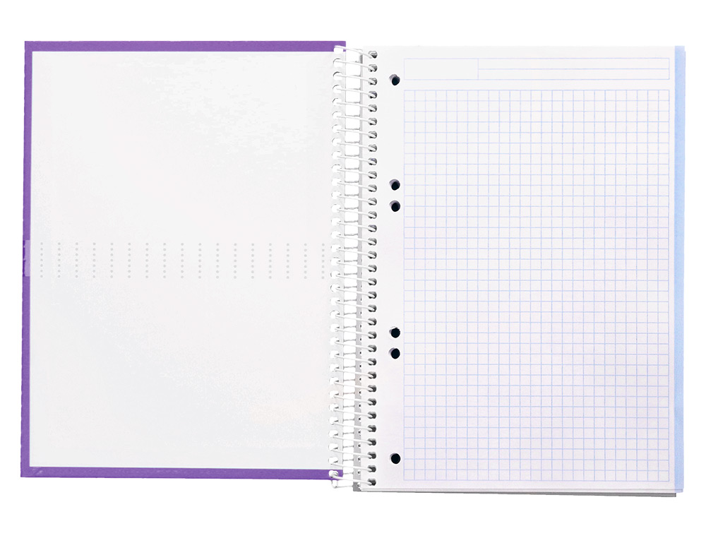 Cuaderno espiral liderpapel a5 micro crafty tapa forrada 120h 90 gr cuadro 5mm 5 bandas6 taladros color violeta