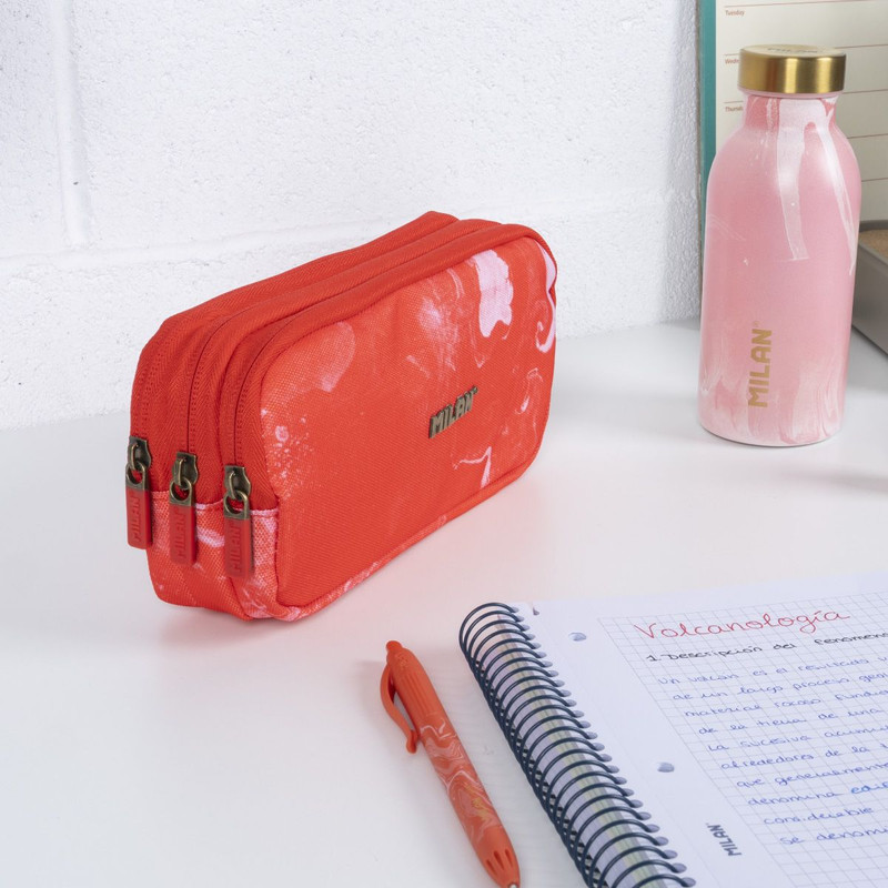 Estuche portatodo 3 cremalleras serie Lava, rojo milan 081135LVR 