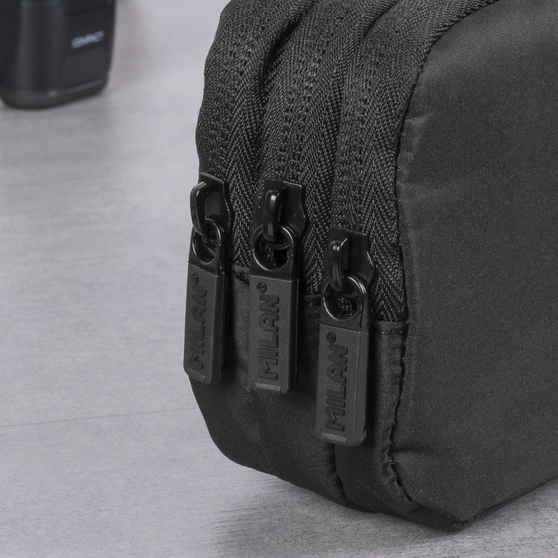 Estuche portatodo 3 cremalleras serie Shadow, negro milan 081135DW