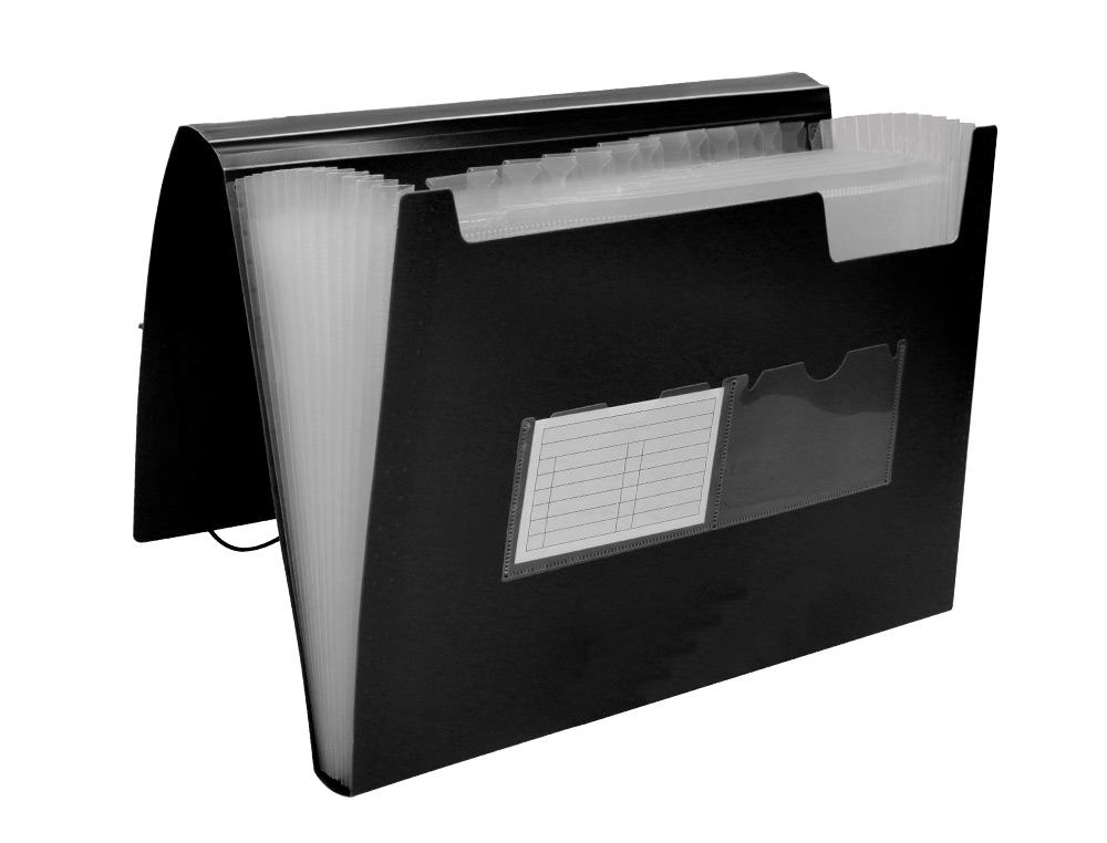 Carpeta liderpapel clasificador fuelle polipropileno din a4 negro opaco 13 departamentos.