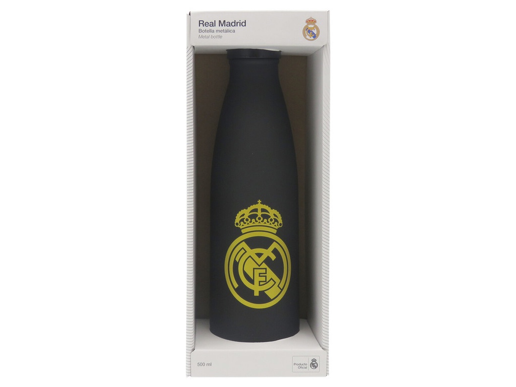 Real Madrid Botella Negra con oro  Rubberizada de Doble Pared