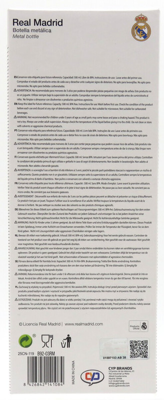 Real Madrid Botella Negra con oro  Rubberizada de Doble Pared