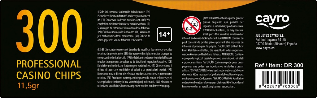 MALETIN FICHAS 300 FICHAS POKER 11,5 gr. CAYRO DR-300