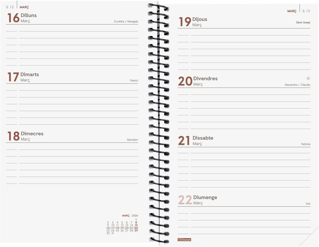 AGENDA FINOCAM YEAR E5 SVH 2026 NEGRE CAT+ 741496026