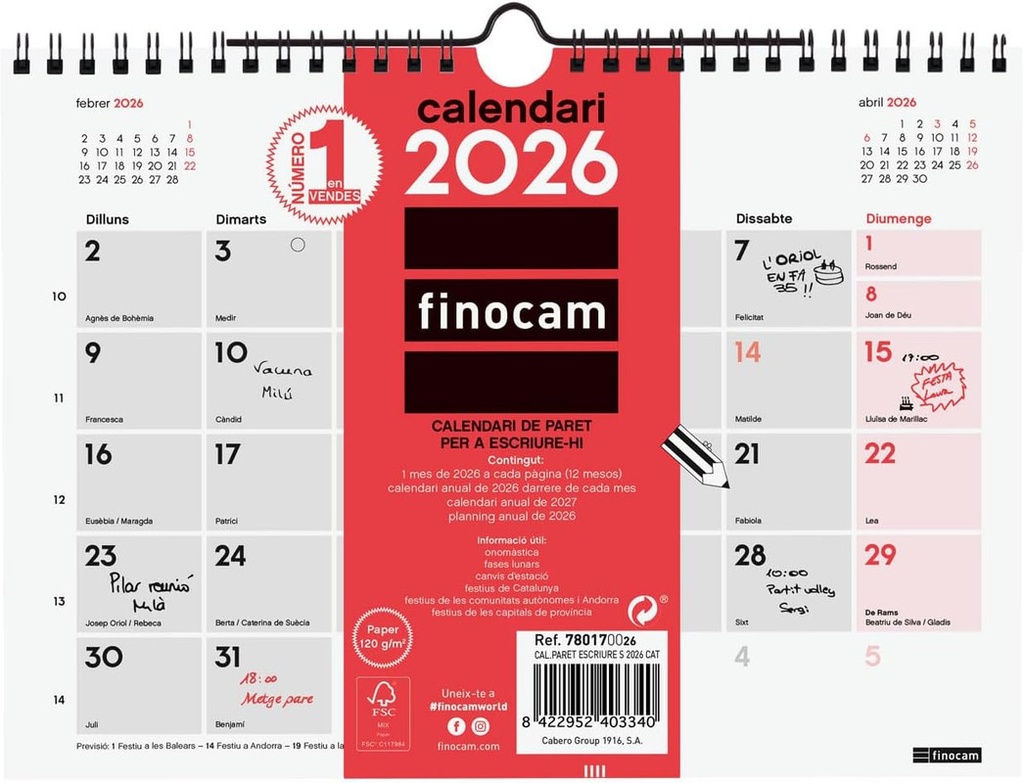 (CAT) CALENDARIO PARED 2026 ESCRIBIR S CATA