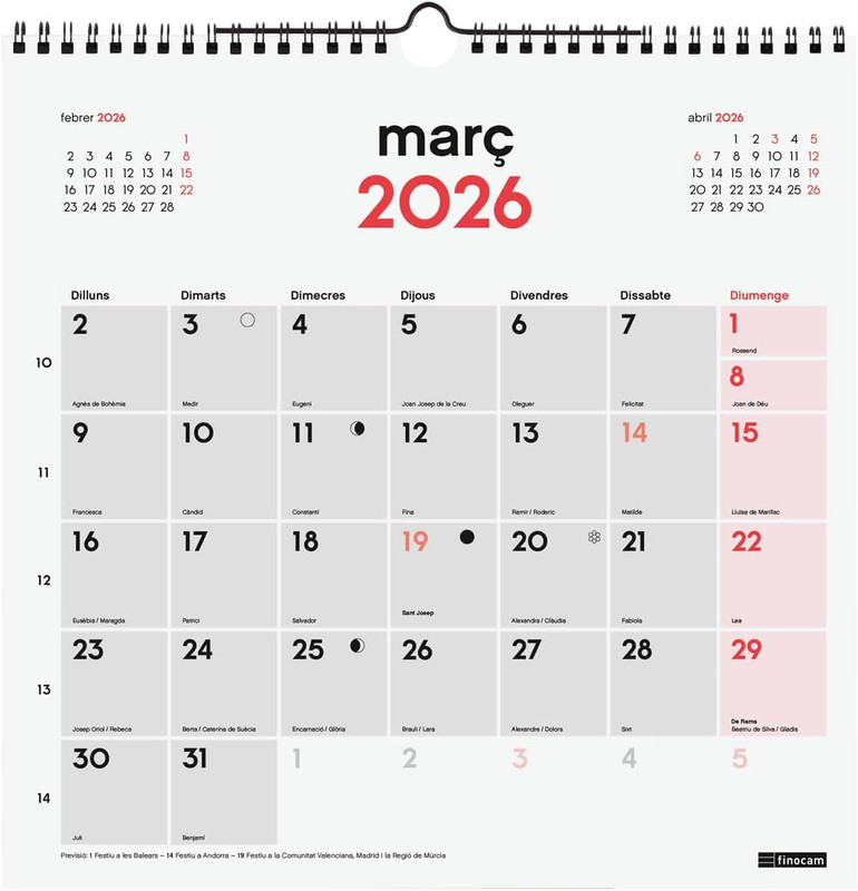 CALENDARIO PARET ESCRIURE 30X30 2026 CAT+