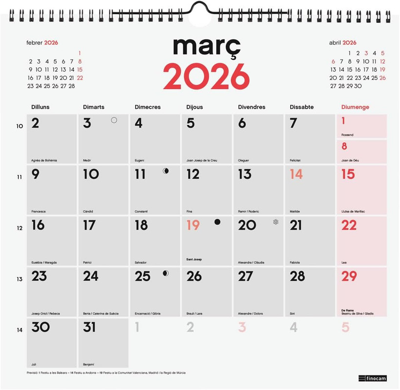 CALENDARIO PARET ESCRIURE L 2026 CAT+