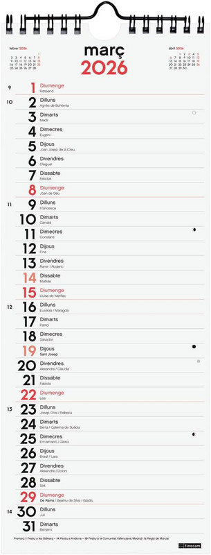 CALENDARIO PARET ESCRIURE LLARG M 2O26CAT+