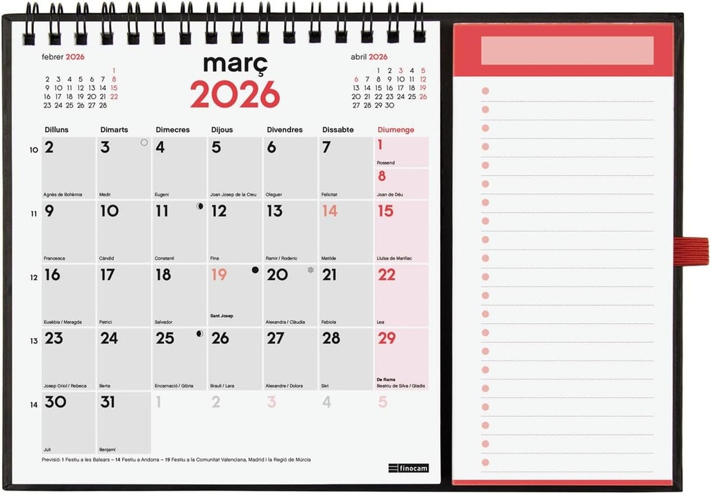 CALENDARIO ESCRIURE IMANT XS 2026 CAT+