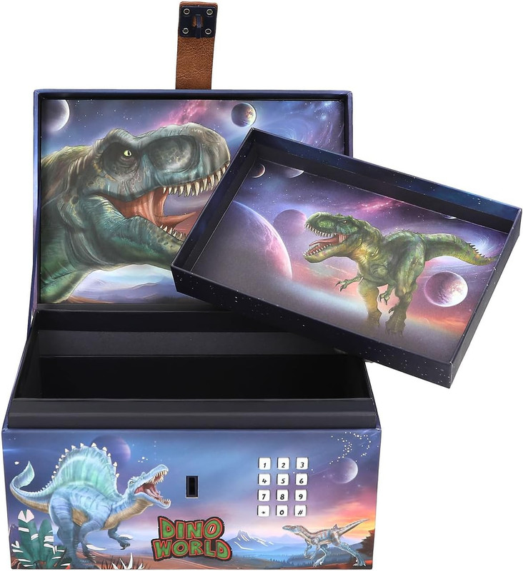 Dino World cofre del tesoro con código y sonido, TOPMODEL 13441