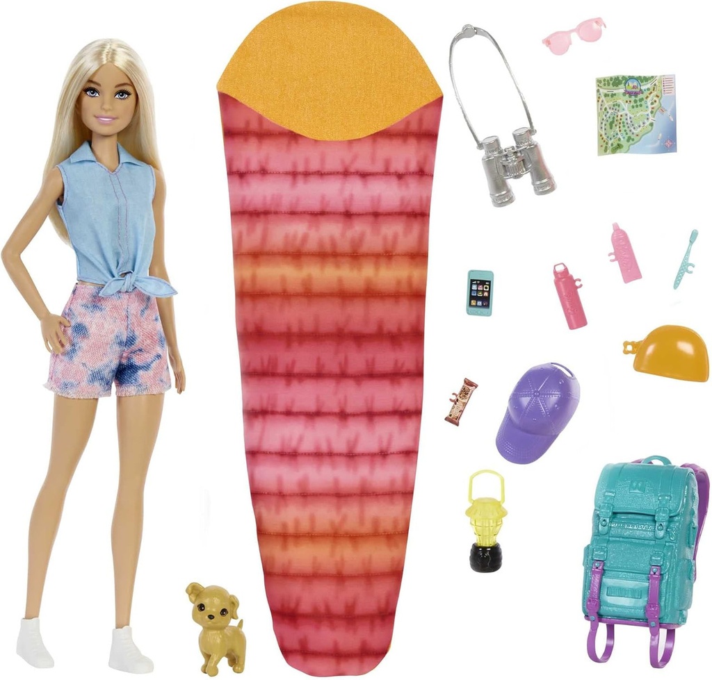 MUÑECA BARBIE ¡VAMOS DE CAMPING! MALIBÚ  HDF73 MATTEL