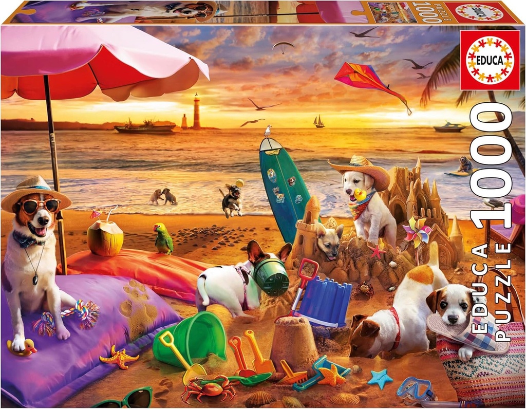 PUZZLE 1000 PERROS JUGANDO PLAYA FS EDUCA 20312