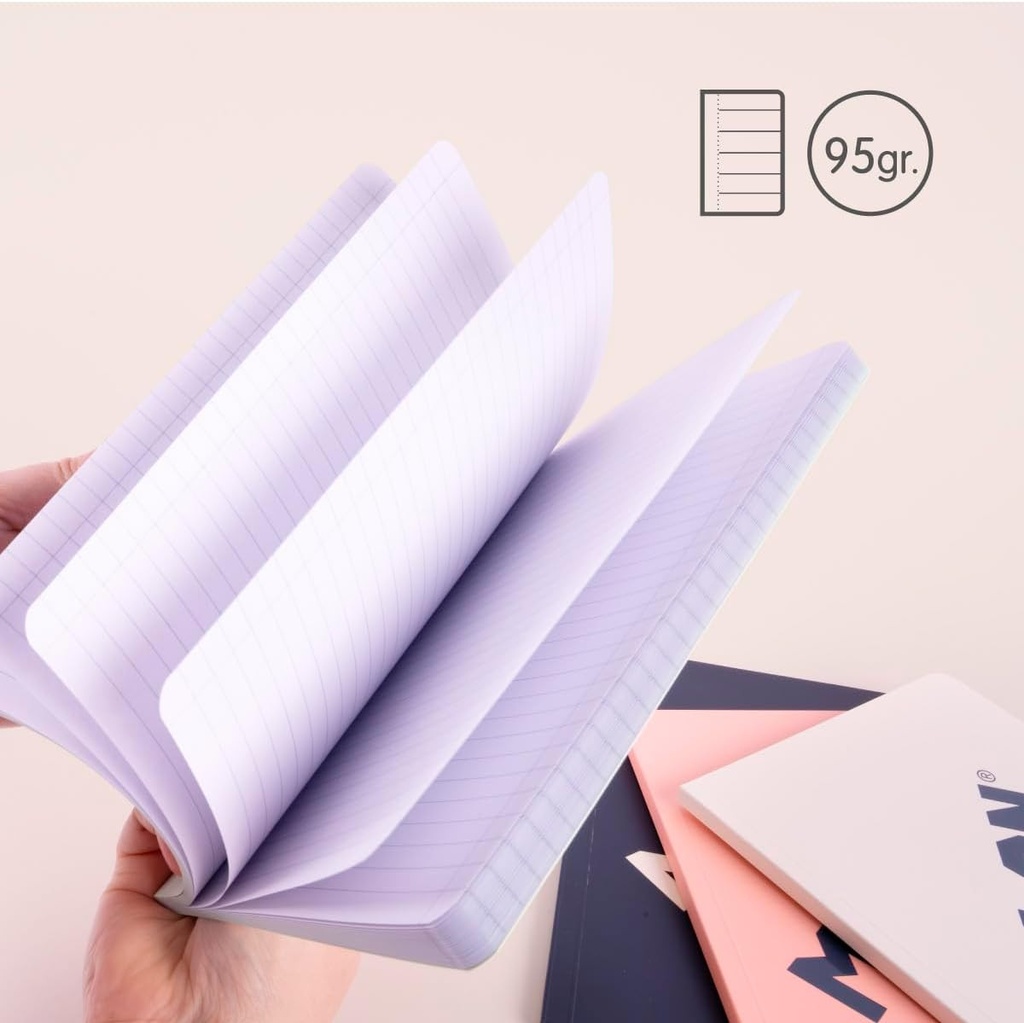 libretas A5 encoladas, papel a líneas AZUL (7 mm), 48 hojas de 95 gr/m², colección 430 since 1918