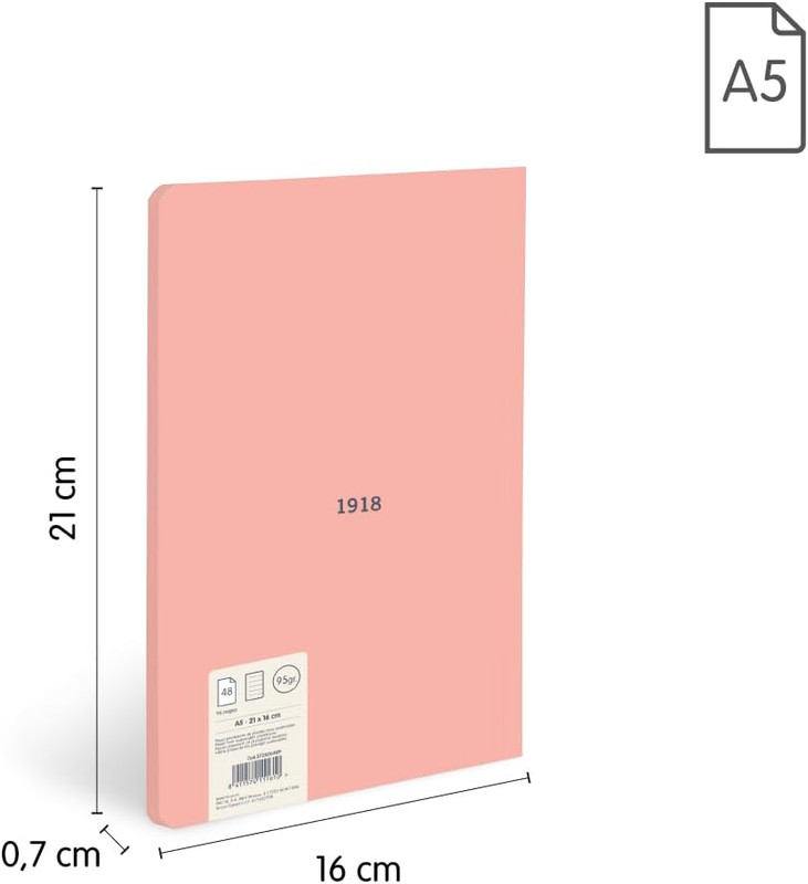 libretas A5 encoladas, papel a líneas ROSA(7 mm), 48 hojas de 95 gr/m², colección 430 since 1918