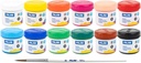 Caja 12 tarros 40 ml pintura témpera colores surtidos con pincel