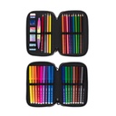 Plumier 2 pisos con contenido Sunset, negro y rosa