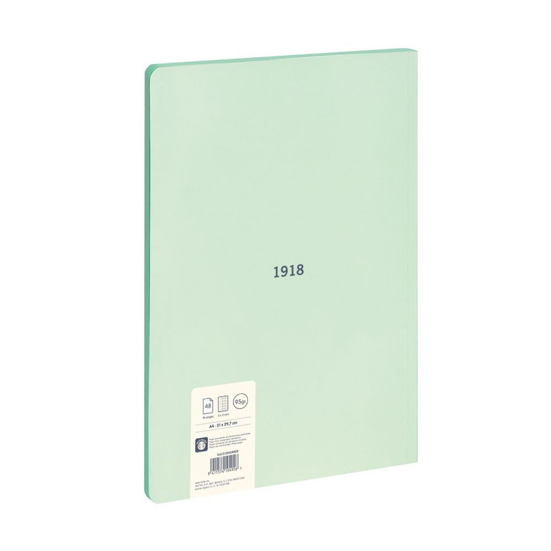 Libreta encolada, papel cuadriculado, 48 hojas A4, serie 1918, verde