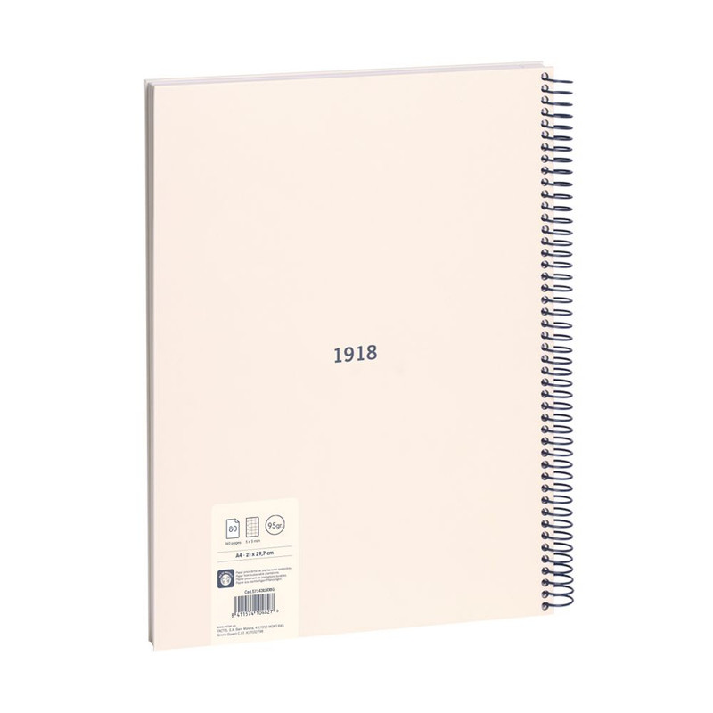 Libreta con espiral, papel cuadriculado, 80 hojas A4, serie 1918, beige