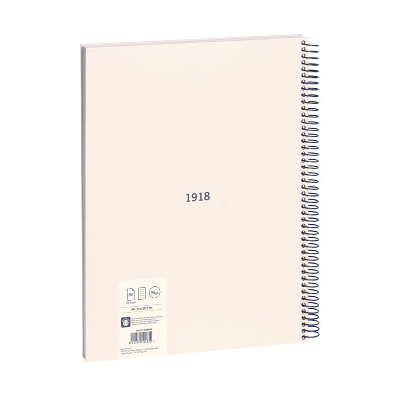 Libreta con espiral, papel pautado, 80 hojas A4, serie 1918, beige