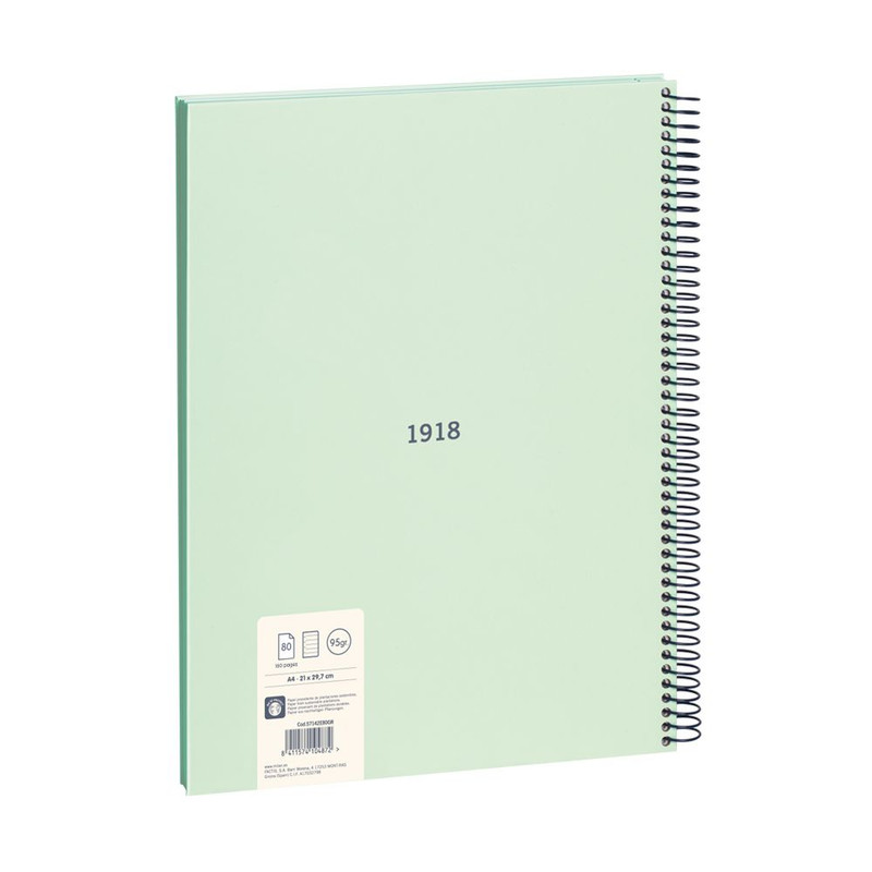 Libreta con espiral, papel pautado, 80 hojas A4, serie 1918, verde