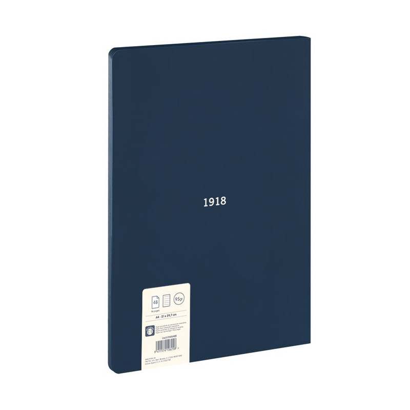Libreta encolada, papel pautado, 48 hojas A4, serie 1918, azul