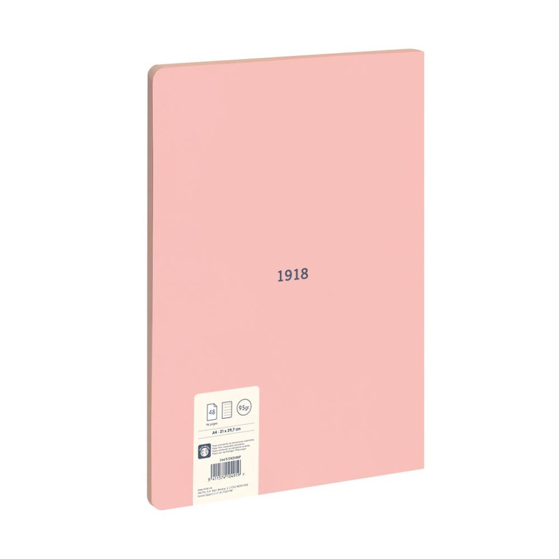 Libreta encolada, papel pautado, 48 hojas A4, serie 1918, rosa