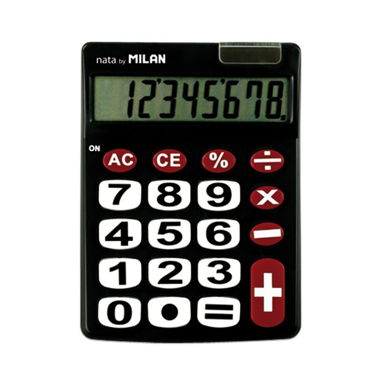 Blíster calculadora negro y rojo 8 dígitos, teclas grandes