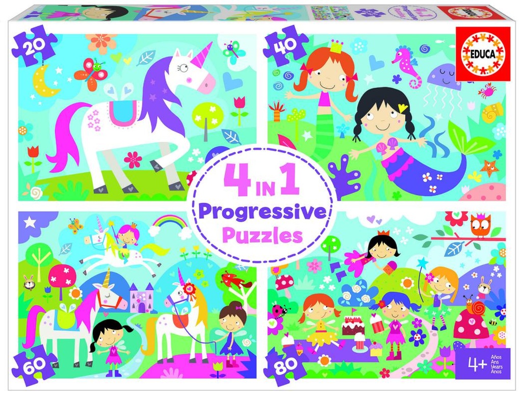PUZZLE MULTI 4 MUNDO DE FANTASÍA 20-40-60-80 "4 IN 1 PUZZLES" EDUCA 18905