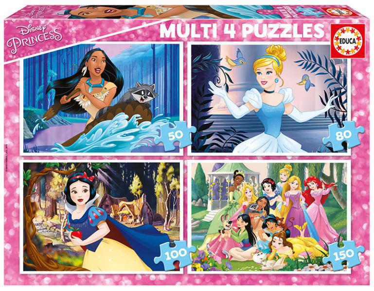 PUZZLE MULTI 4 PUZZLES DISNEY PRINCESS 50-80-100-150 EDUCA 17637