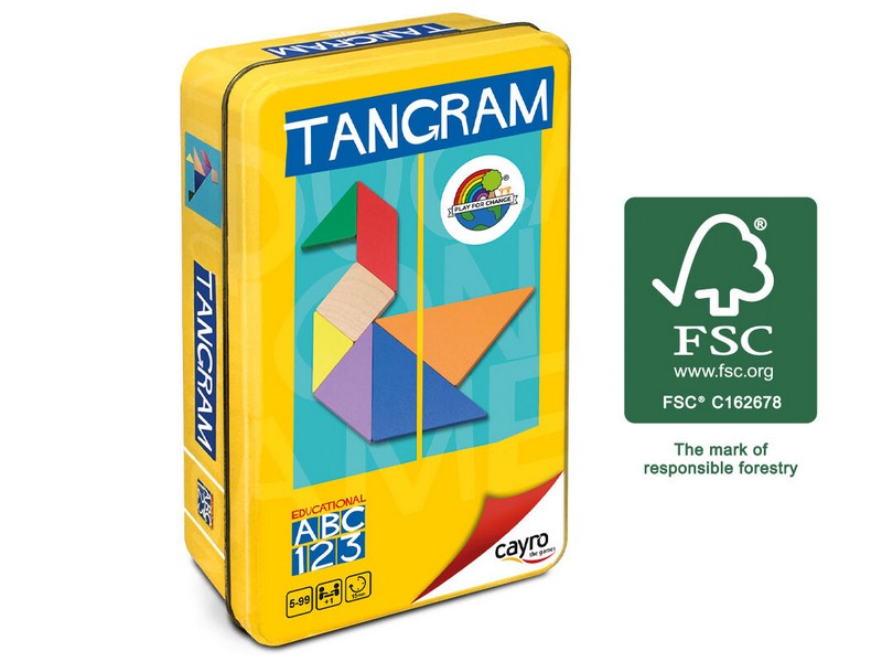 TANGRAM (MADERA FSC) DE COLORES EN CAJA DE METAL CAYRO 124