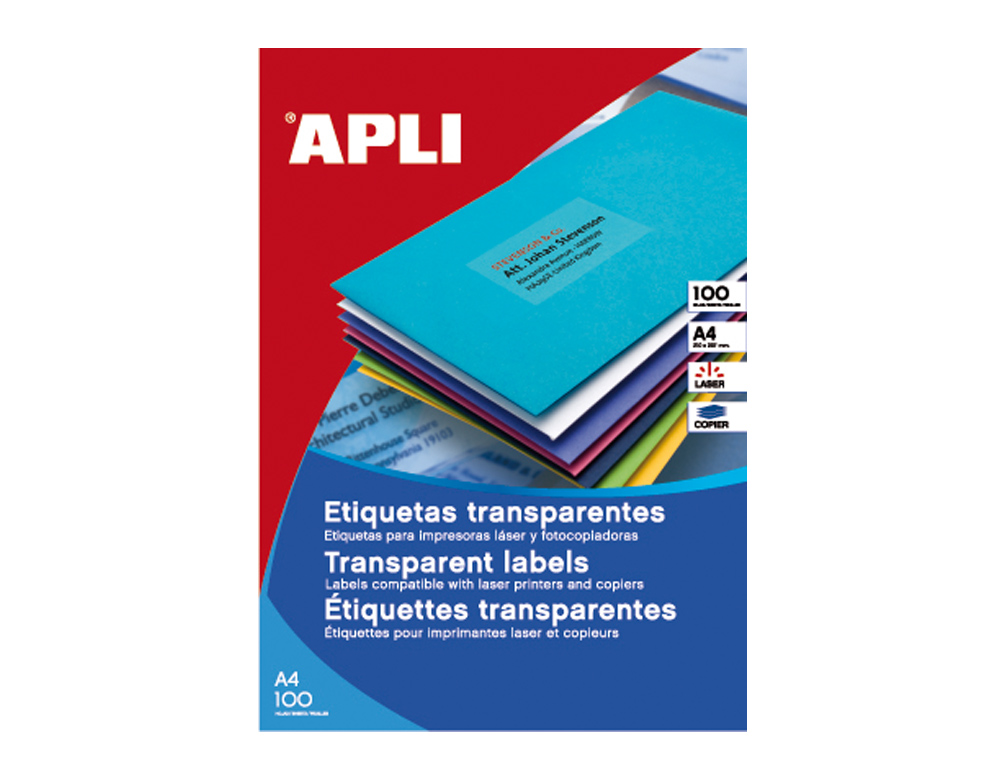ETIQUETA ADHESIVA APLI TRANSLUCIDAS 1225 TAMAÑO 210X297 MM - FOTOCOPIADORA -LASER CAJA CON 20 ETIQUE
