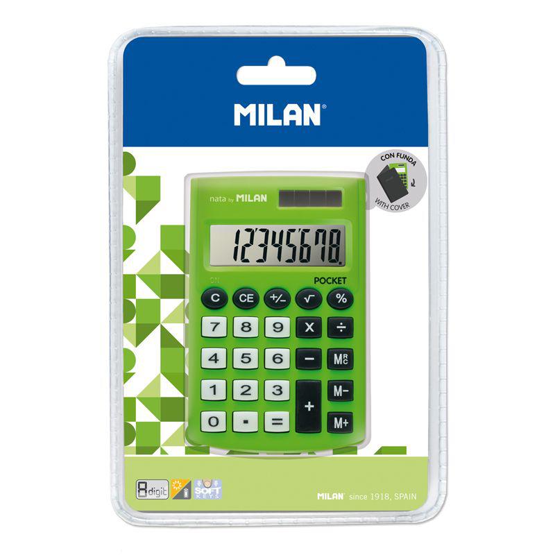Blíster calculadora pocket verde 8 dígitos
 MILAN 150908GBL