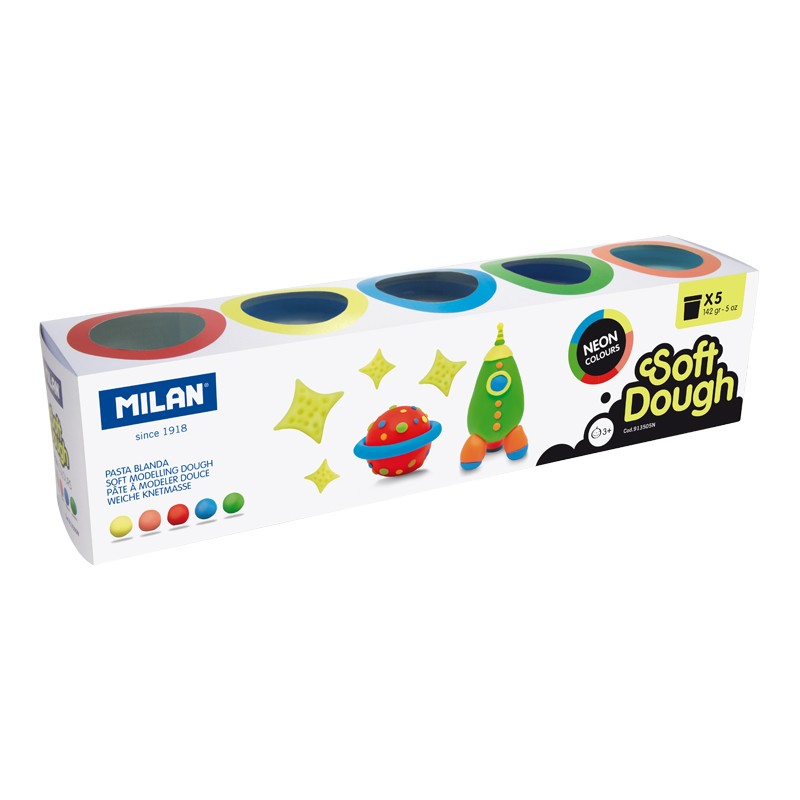 Caja 5 botes pasta de modelar blanda Soft Dough Neon