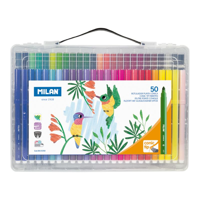 Maletín 50 rotuladores punta cónica (diseño colibrí)