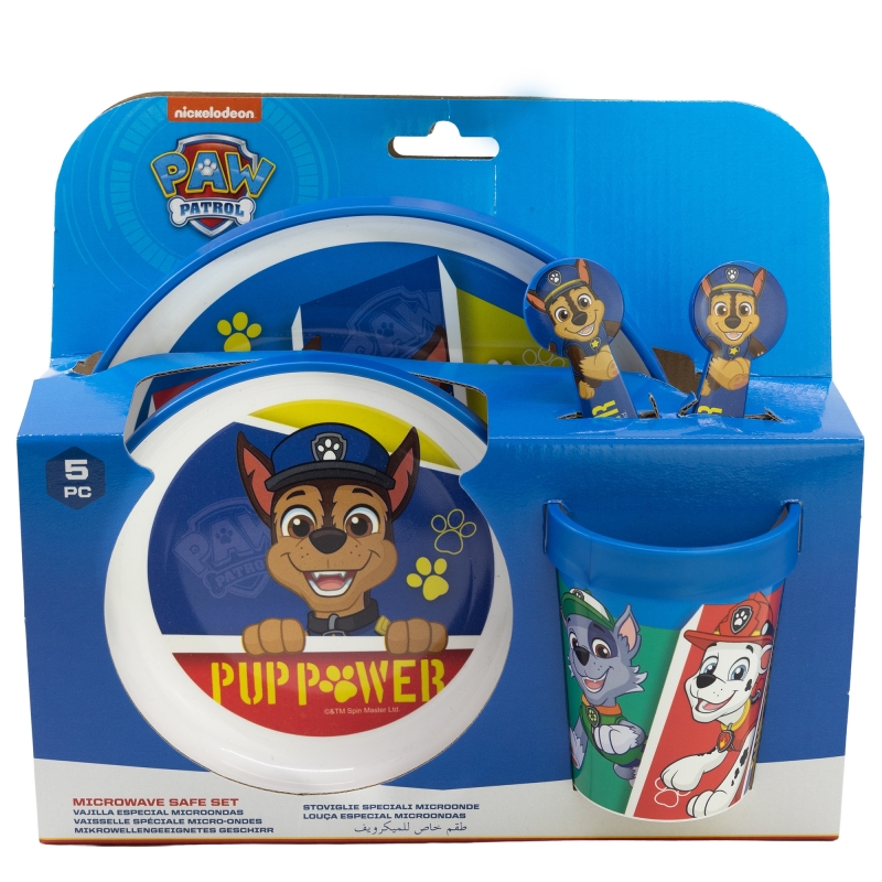 STOR SET 5 PCS ANTIDESLIZANTE PREMIUM BICOLOR (PLATO, CUENCO, VASO 260 ML Y CUBIERTOS) EN CAJA PAW PATROL PUP POWER 74685