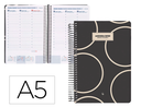 AGENDA ESPIRAL LIDERPAPEL CLASSIC A5 2025 SEMANA VISTA BLANCO Y NEGRO 2 PAPEL 70 GR