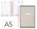 AGENDA ESPIRAL LIDERPAPEL PERISSA A5 2025 DÍA PÁGINA COLOR VERDE PAPEL 80 GR