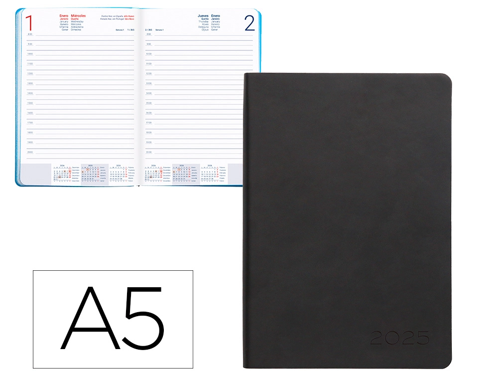 AGENDA ENCUADERNADA LIDERPAPEL SIFNOS A5 2025 DÍA PÁGINA COLOR AZUL PAPEL 70 GR